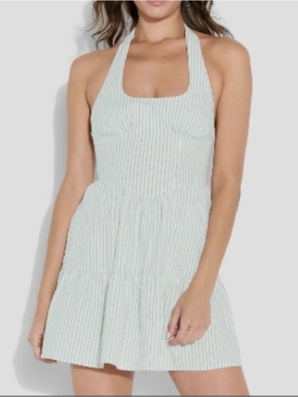 wild fable Halter Tiered Mini Dress - Mint & White Stripe